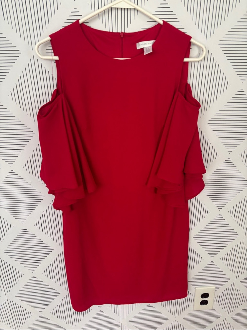 London Times Hot Pink / Red Cold-Shoulder Ruffle Mini Dress